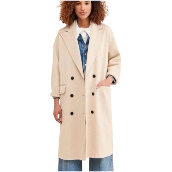Free People Double Breasted Wool Blend Coat Size M Maxi Coat in Sand Oversized - Picture 2 of 16